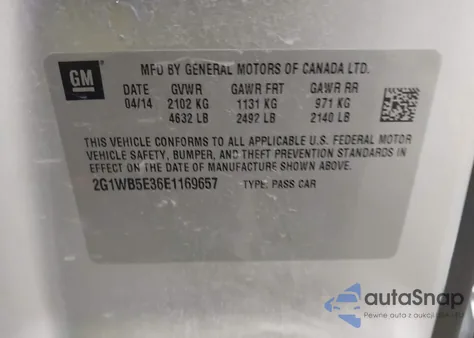 2014 Chevrolet Impala Limited Lt z USA, uszkodzony, nr VIN 2G1WB5E36E1169657